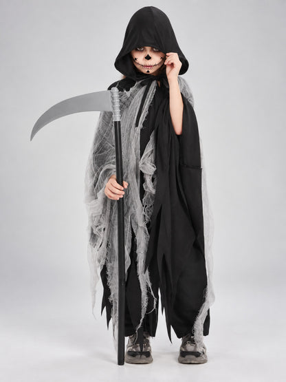 Kids' Carnival Cape with Hood, Gray Ripped Inserts