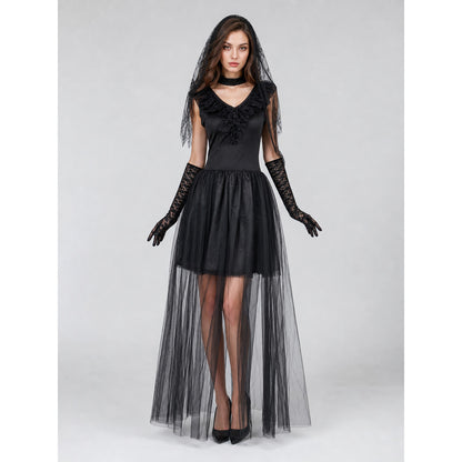 Gothic Dress with Veil and Long Gloves