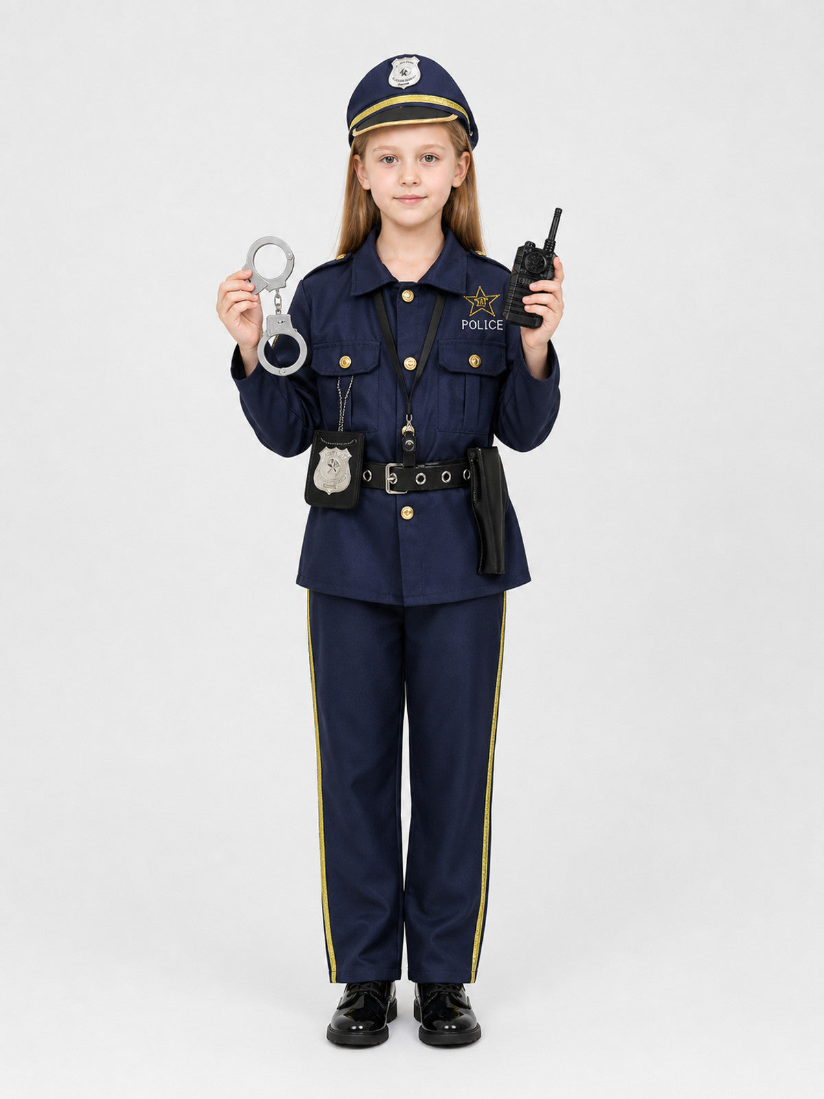Police Cosplay Costume Set with Cap and Accessories on-model view