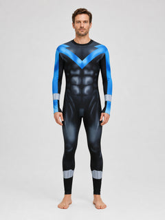 Nightwing Costume, One-Piece Jumpsuit with Muscle Print