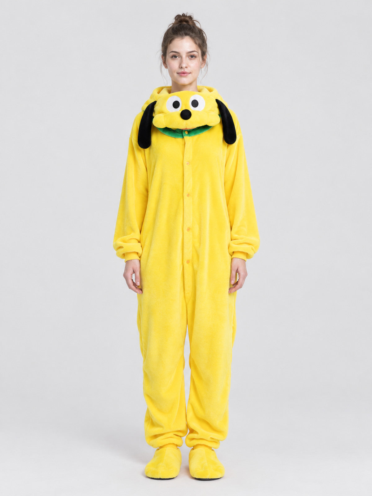 Yellow Flannel Kigurumi with Hood and Hanging Ears