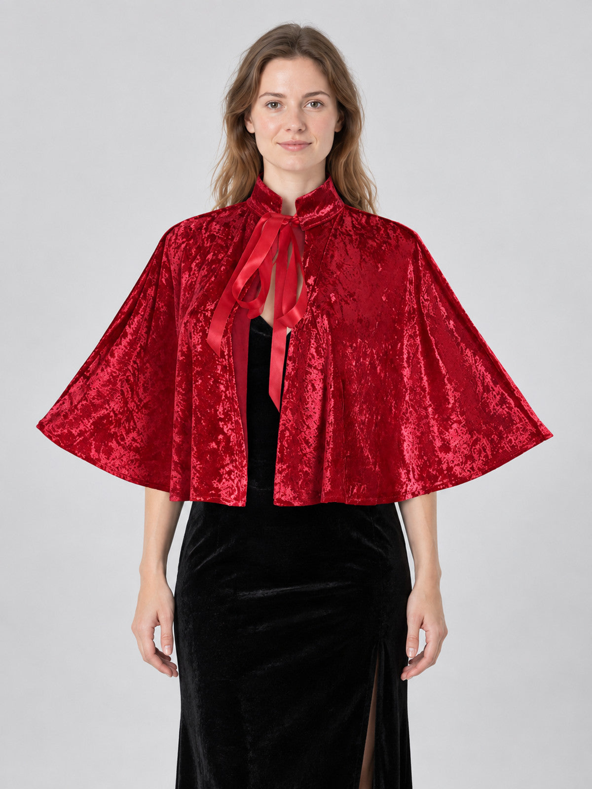 Red Velvet Capelet with Collar and Ties