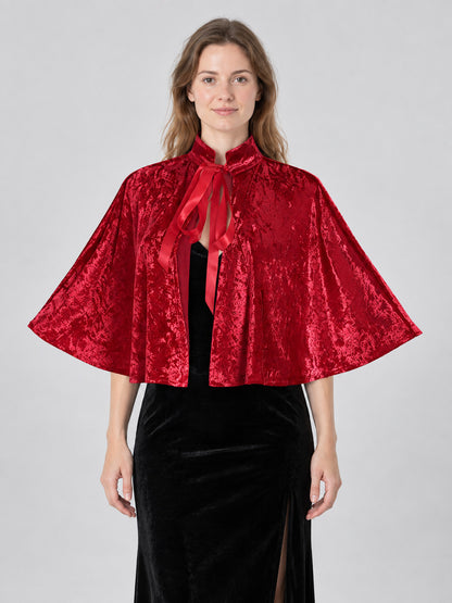 Red Velvet Capelet with Collar and Ties
