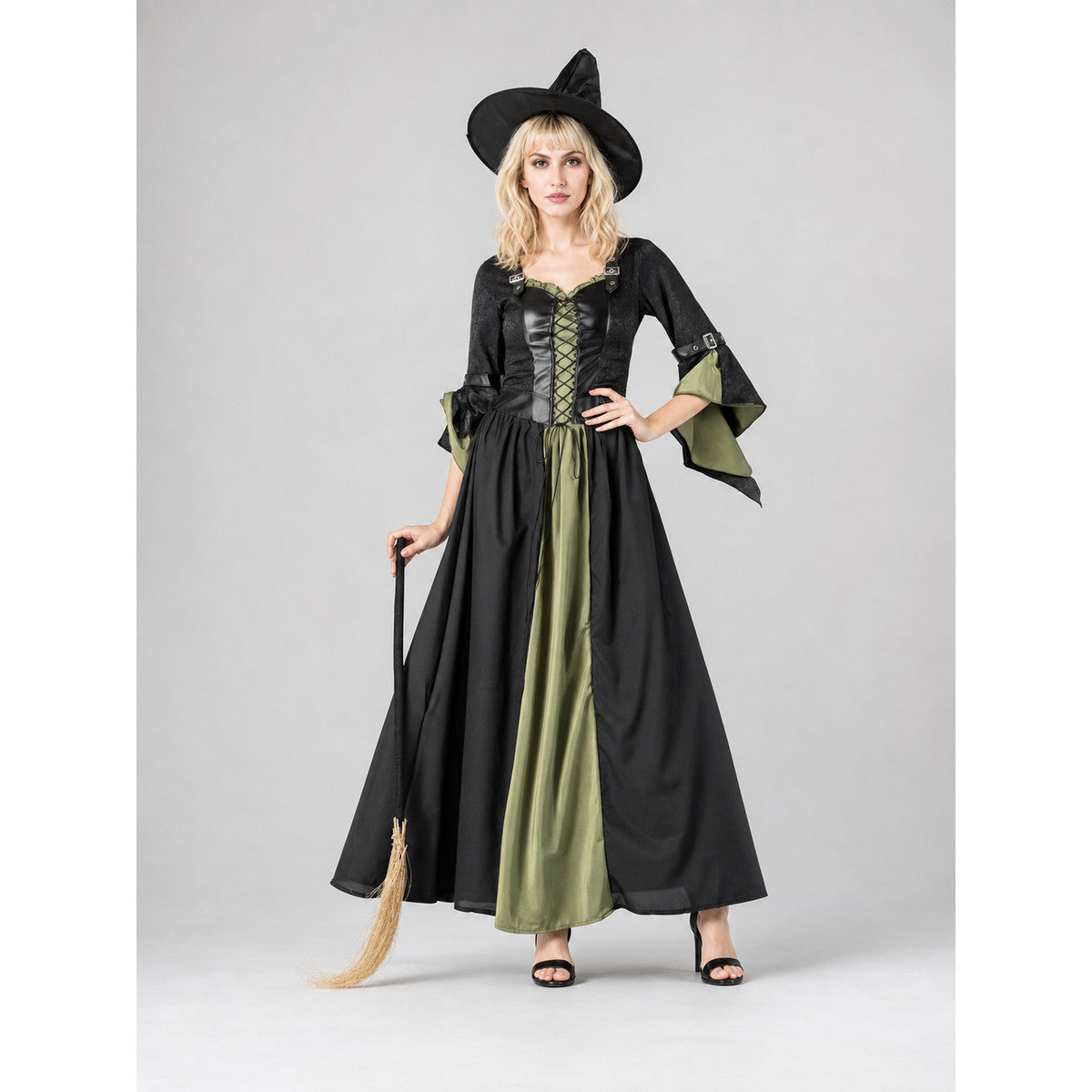 Long Witch Costume Dress for Halloween with Hat