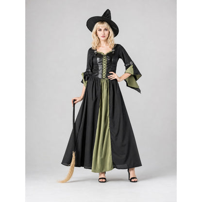 Long Witch Costume Dress for Halloween with Hat