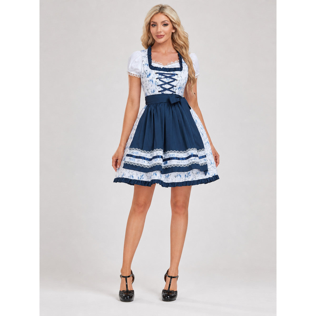 White and Blue Dress Costume for Stage Performances