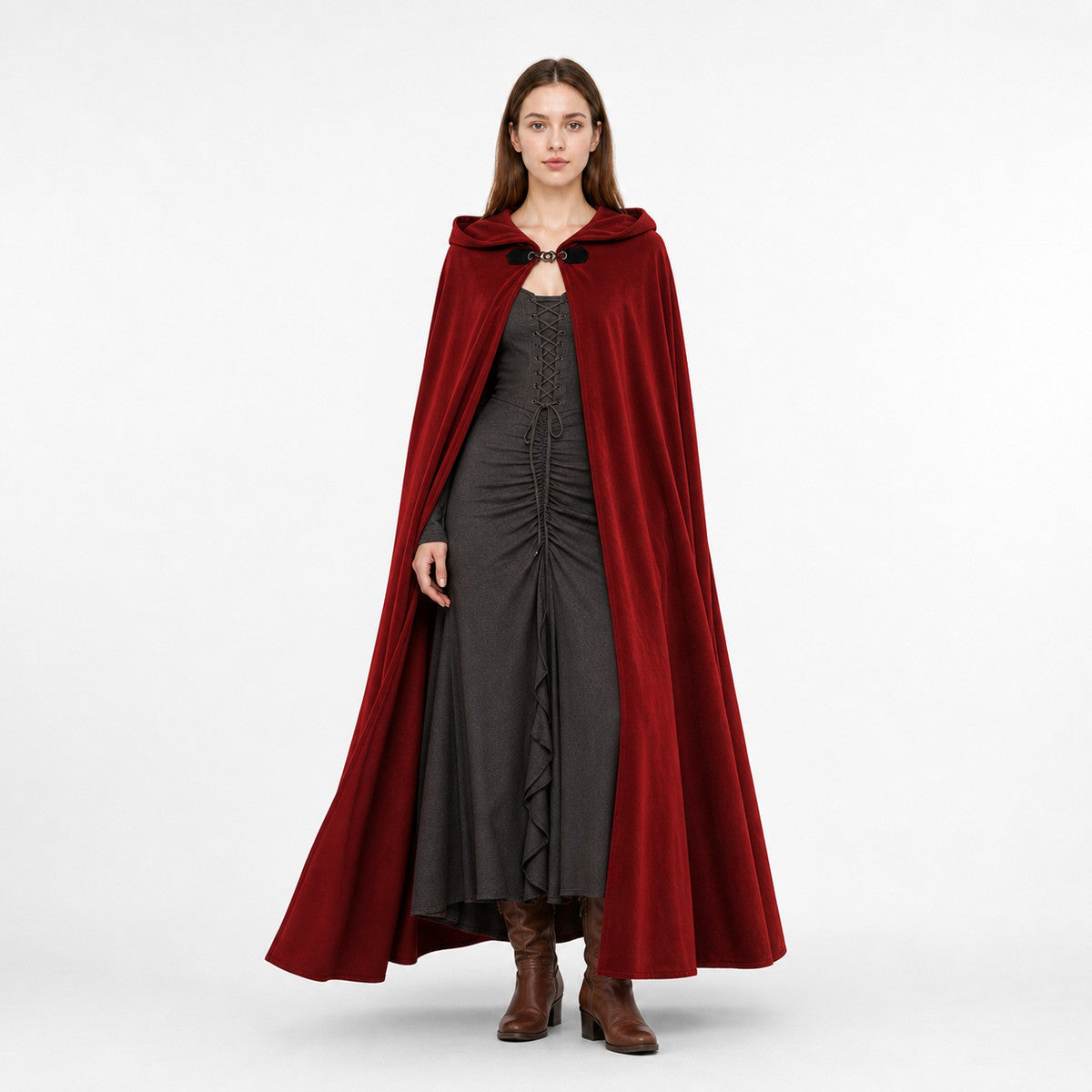 Burgundy Medieval Hooded Costume Cloak