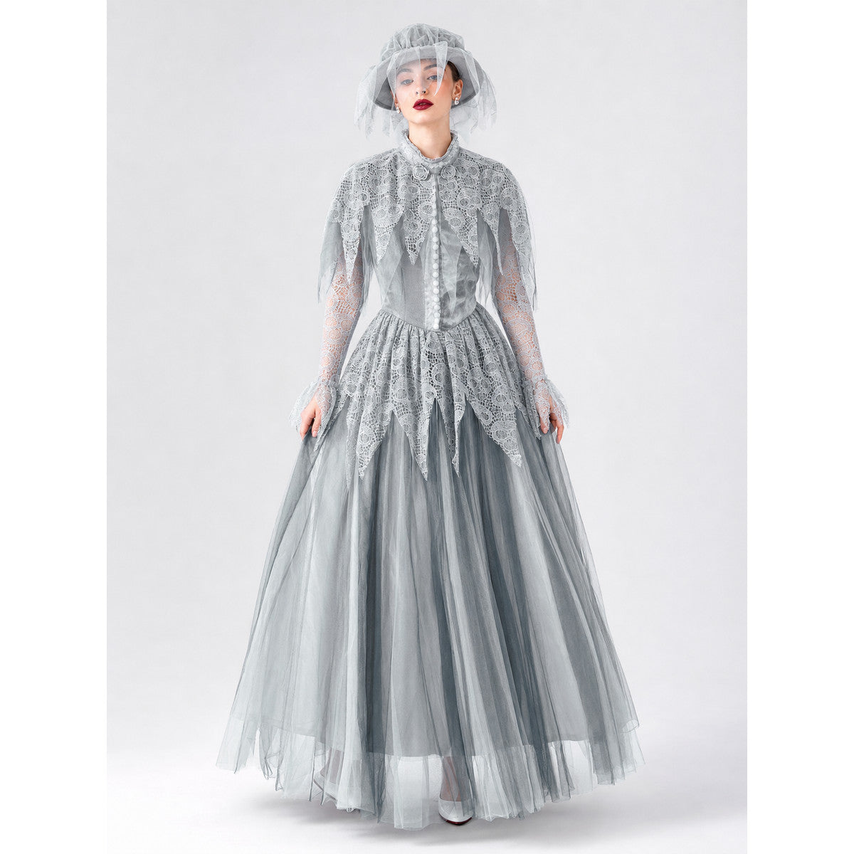 Gothic Halloween costume with dress and veil