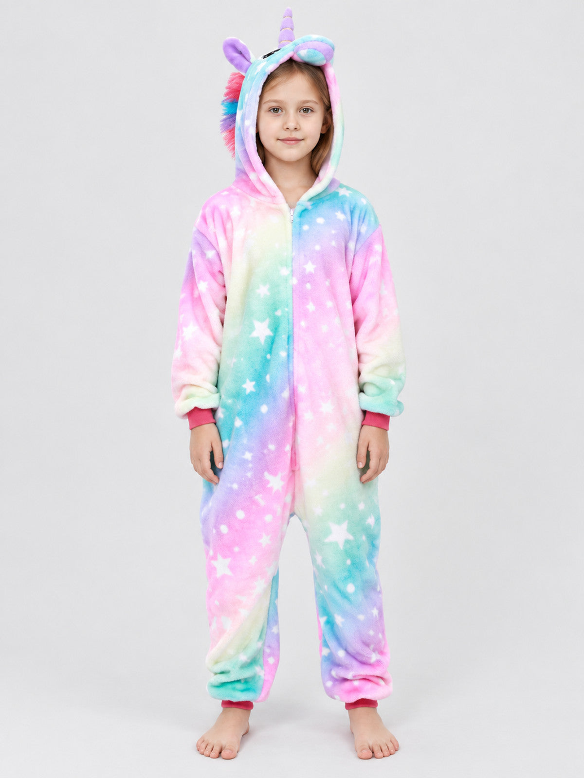 Unicorn and Star Print Hooded Pajama Jumpsuit