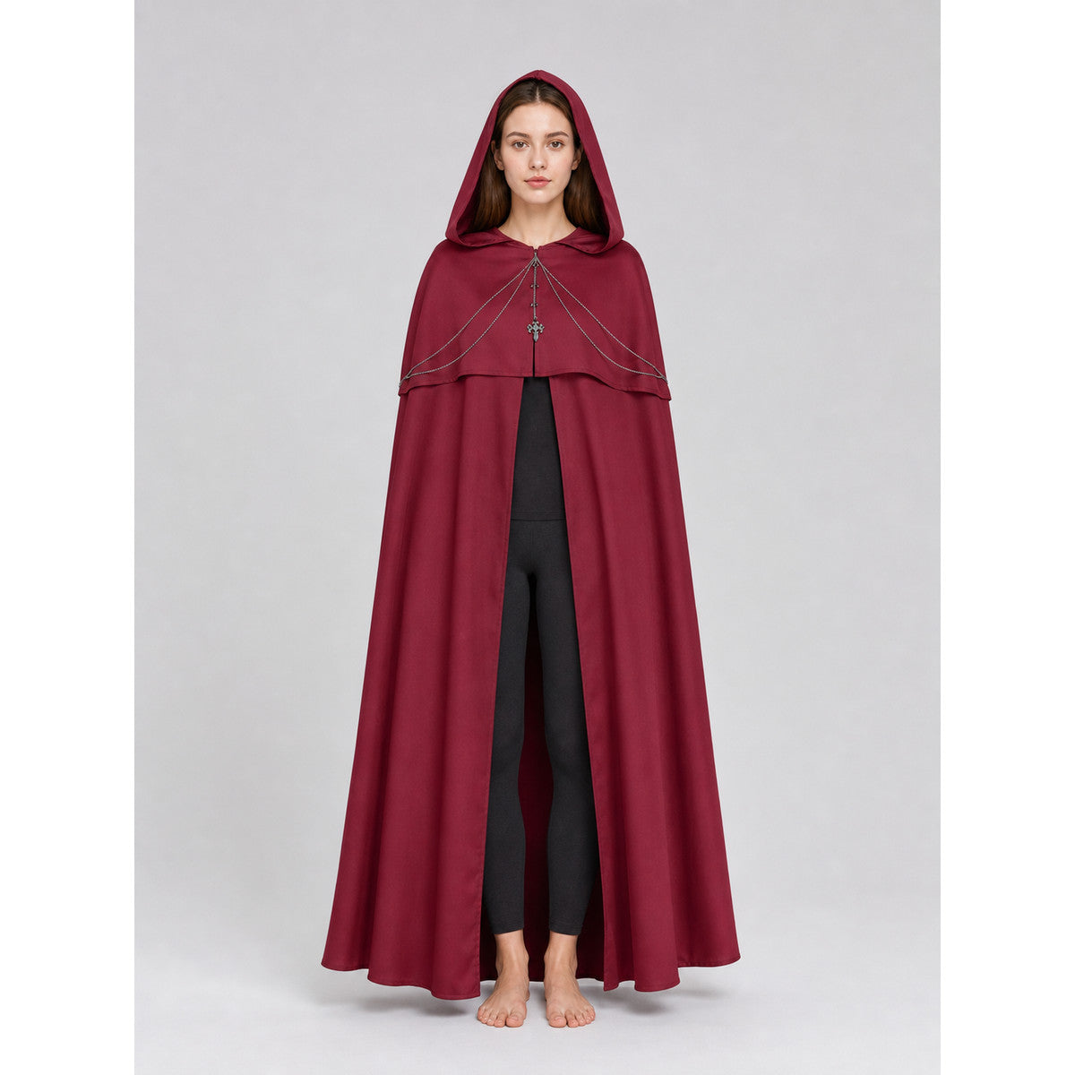 Long Hooded Cape with Chain for Halloween