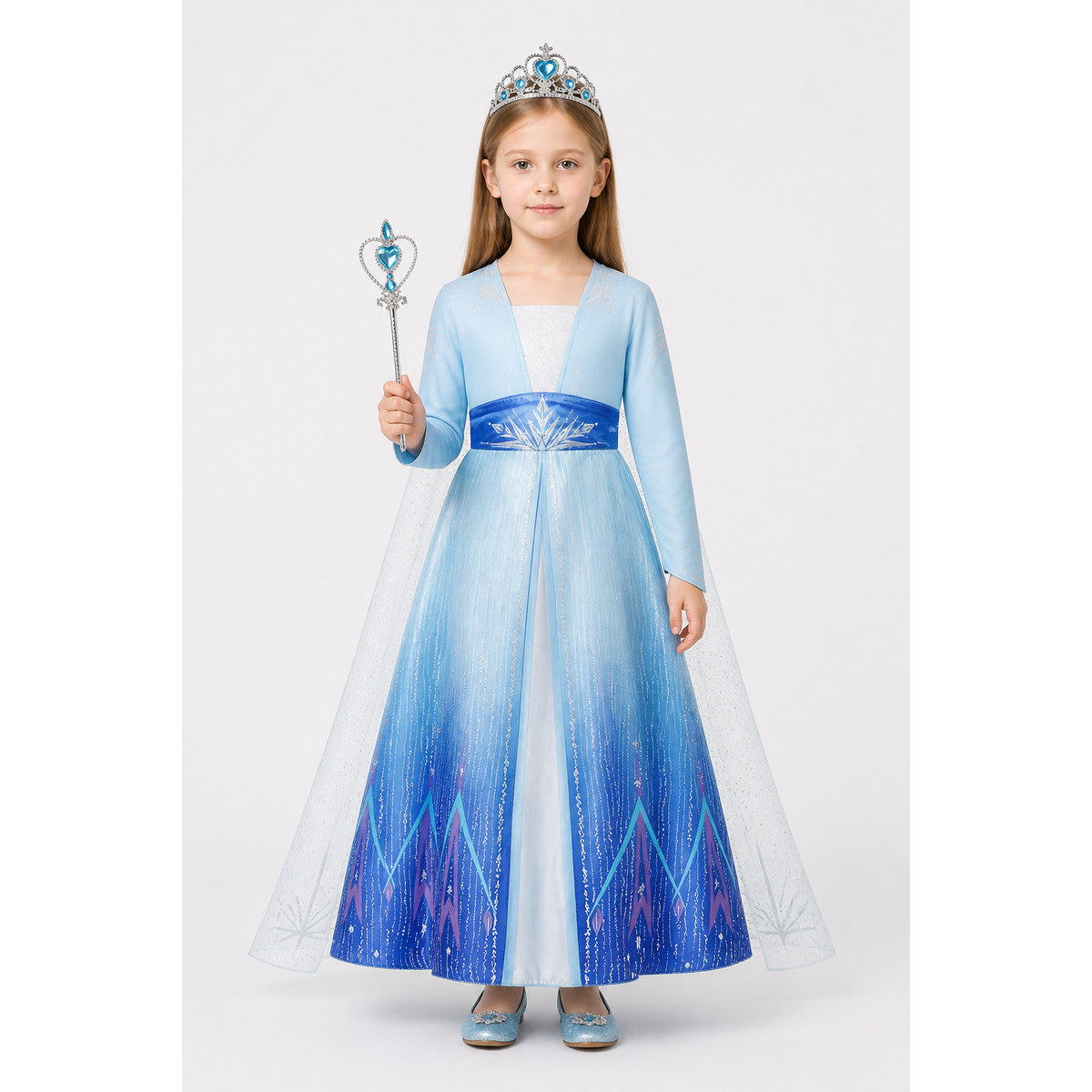 Elsa Costume, Long Dress with Cape and Crown main product view
