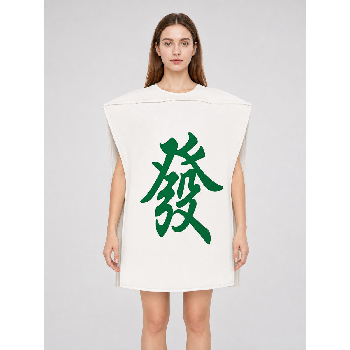Costume Tunic with Chinese Character, White and Green