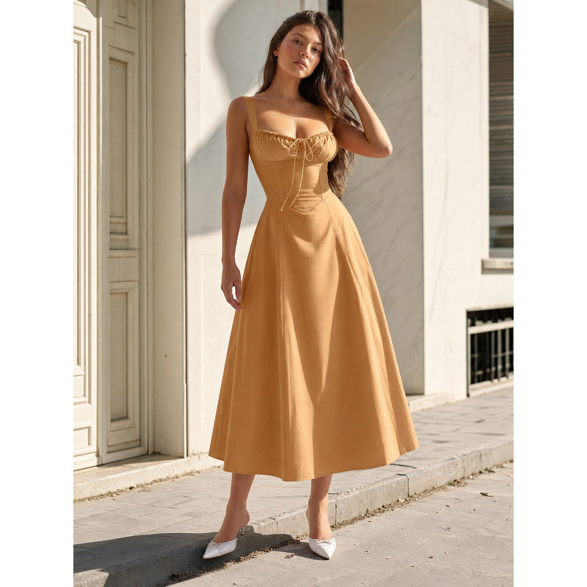 Women's Dress with Spaghetti Straps and a Square Neckline