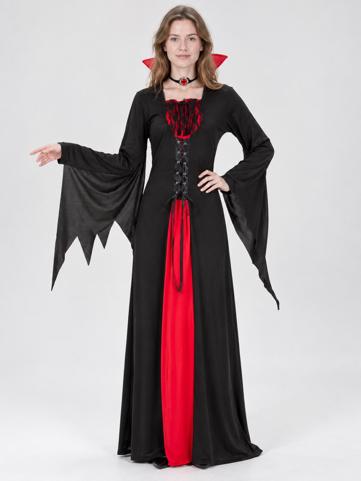 Vampire Costume: Long Black Dress with Red Insert