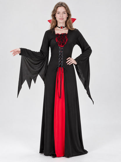 Vampire Costume: Long Black Dress with Red Insert