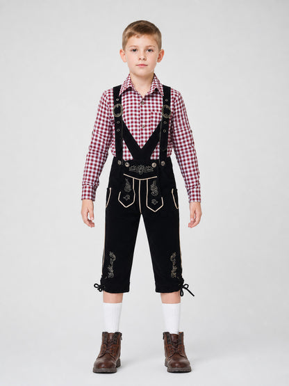 Costume with Suspenders and a Plaid Shirt front view