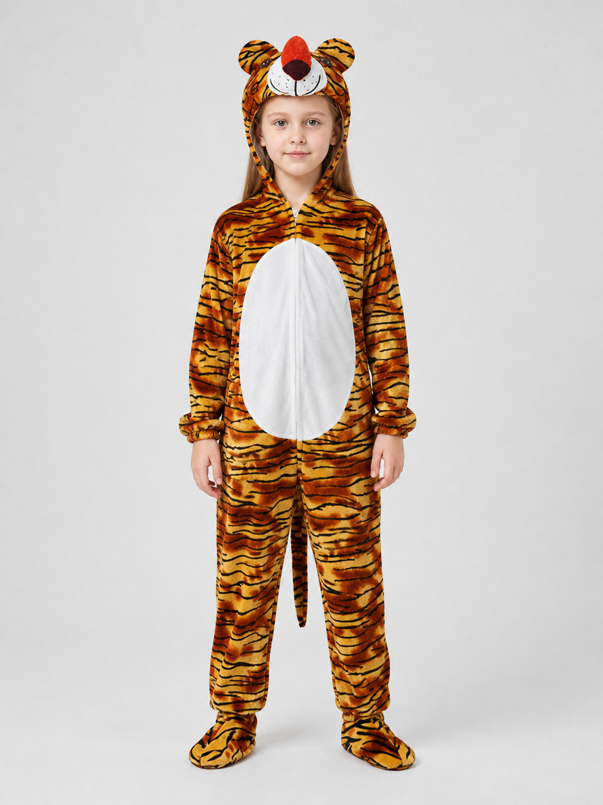 Children's Tiger Costume, Orange-and-Black Jumpsuit on-model view