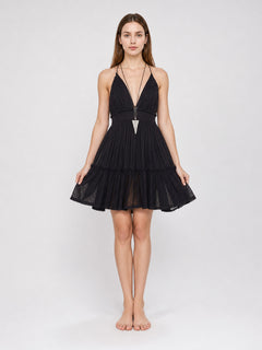 Black Boho Sleeveless Dress with Tiered Skirt