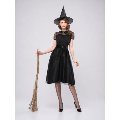 Witch Costume Dress for Cosplay with a Full Skirt and Belt on-model view