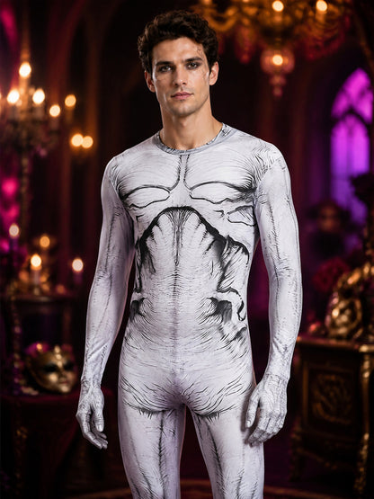 Adult & Kids Human Anatomy Bodysuit Costume, Hooded Jumpsuit With Matching Foot on-model view