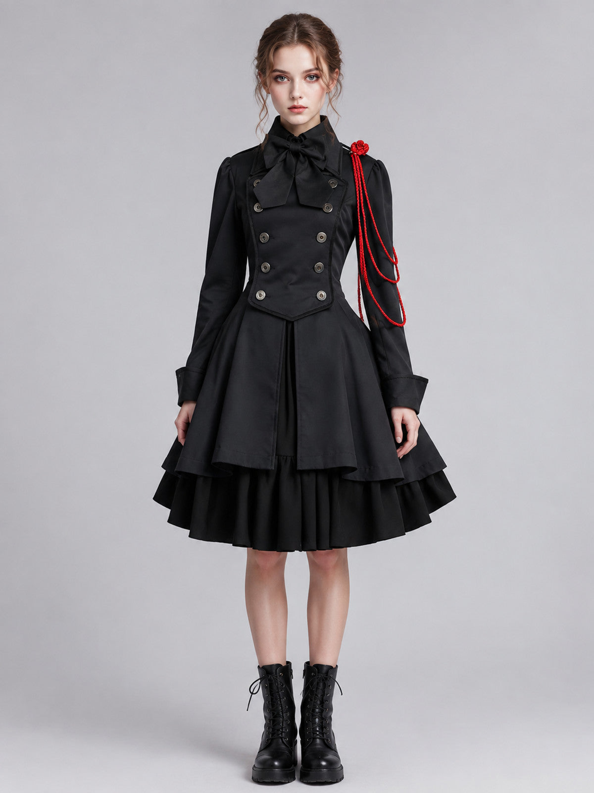 Gothic Dress with Bow and Back Lacing on-model view