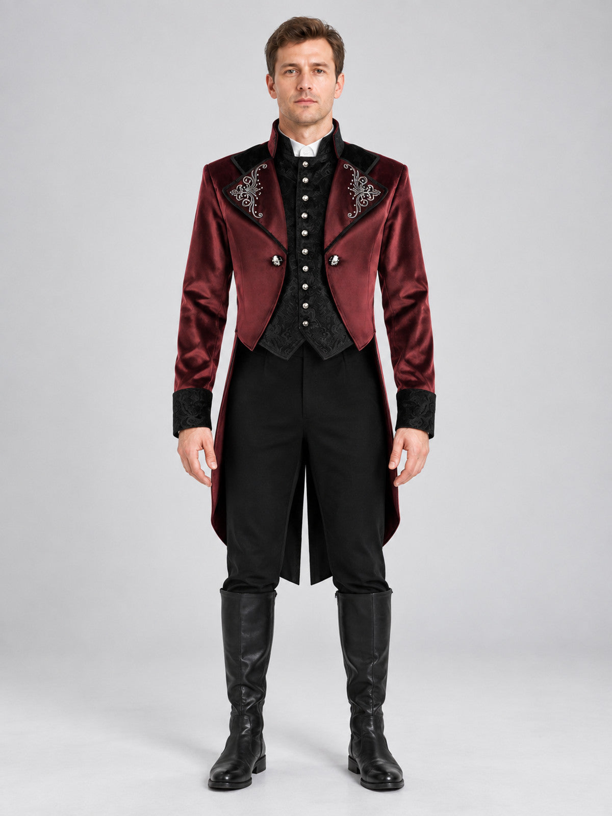 Burgundy carnival tailcoat with black lace