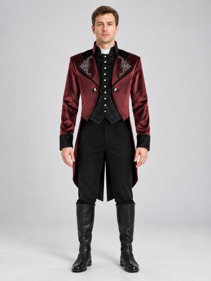 Burgundy carnival tailcoat with black lace