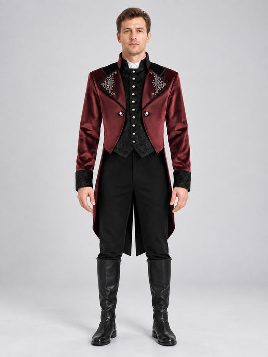 Burgundy carnival tailcoat with black lace