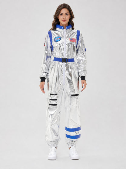 Silver NASA-Style Astronaut Jumpsuit Costume front view