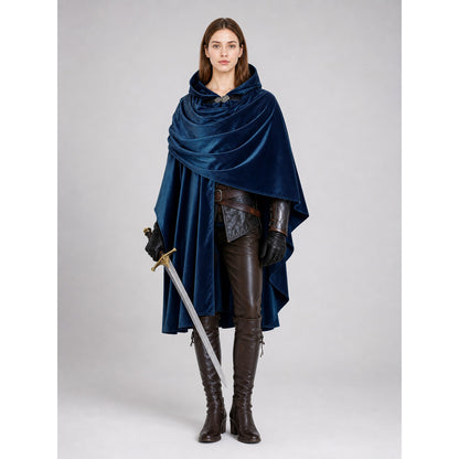 Dark Blue Medieval Hooded Costume Cloak