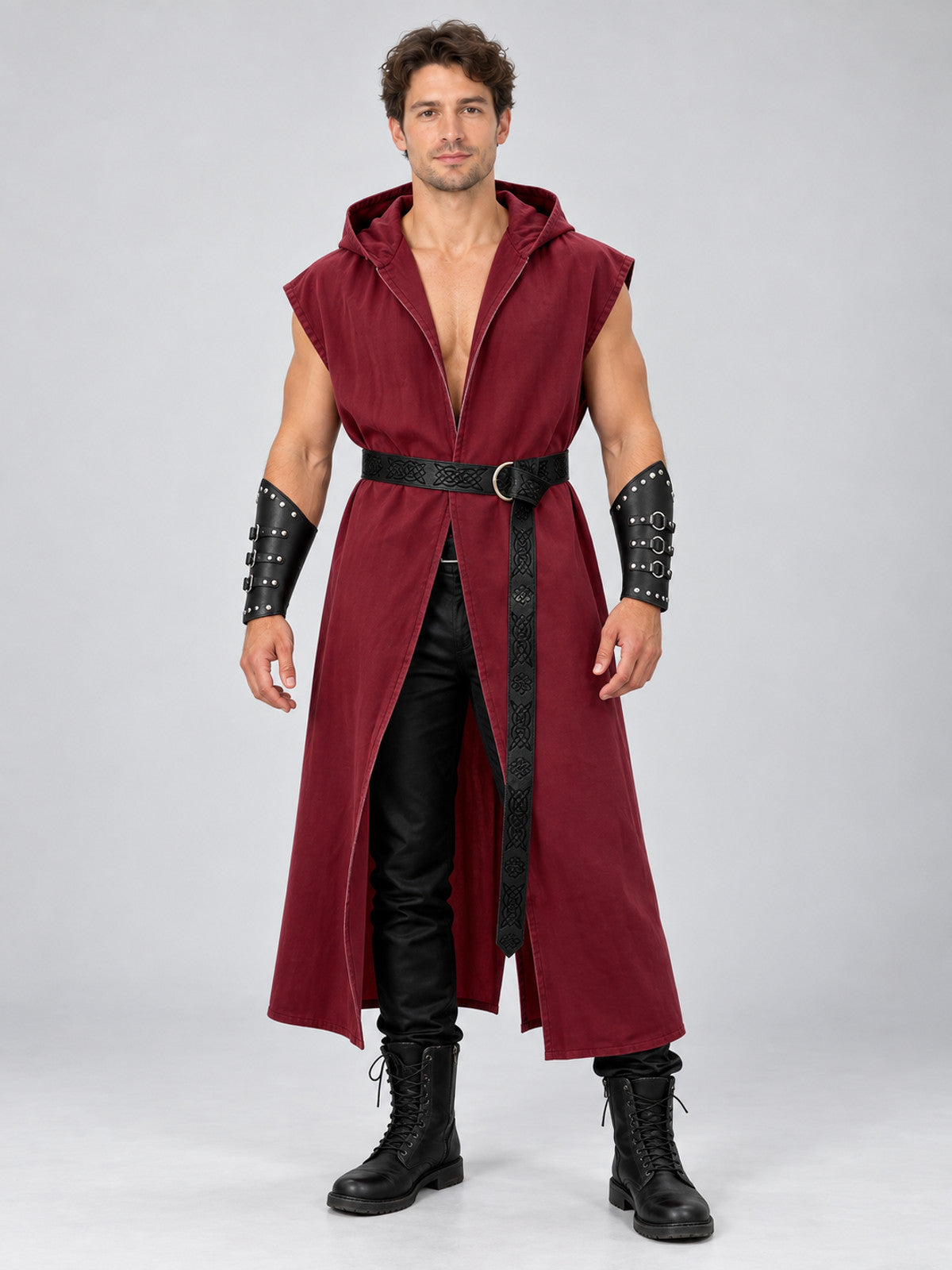 Long Burgundy Hooded Sleeveless Cape