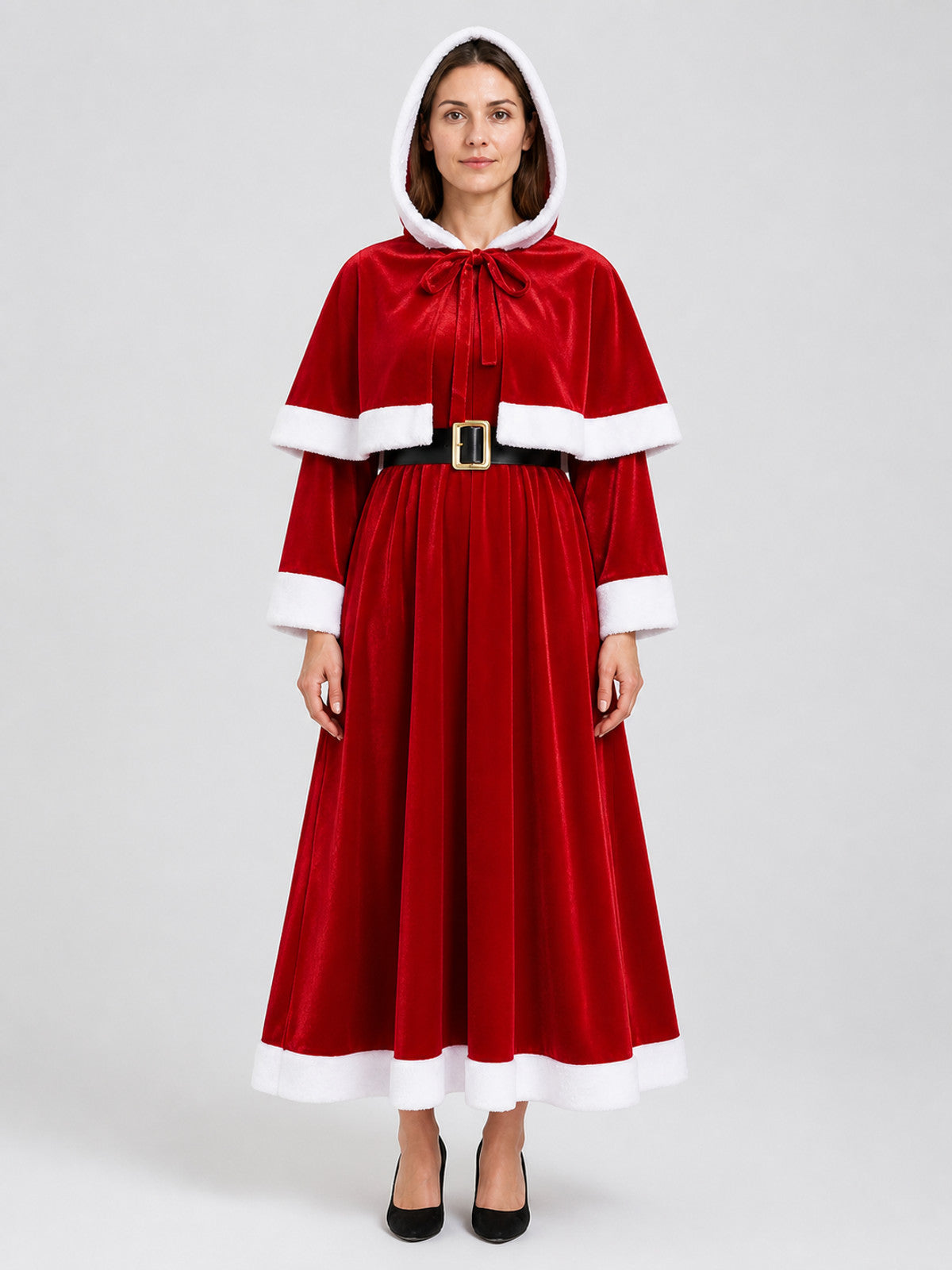 New Year's Dress with Hood and Belt, Red and White