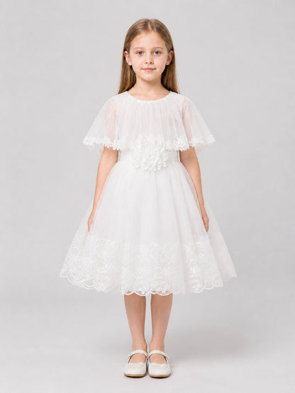 Girls' White Dressy Dress with Lace and Tulle on-model view