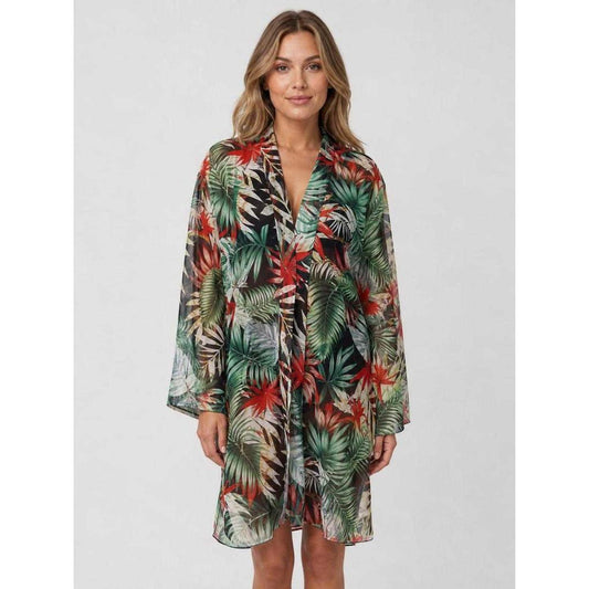 Swimsuit with Beach Cover-Up, Tropical Print