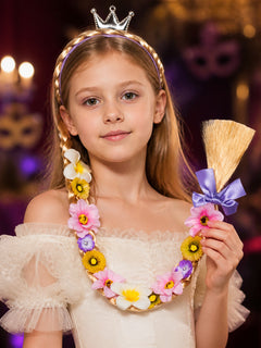 Kids Rapunzel Princess Braided Wig and Crown Halloween Accessory Set
