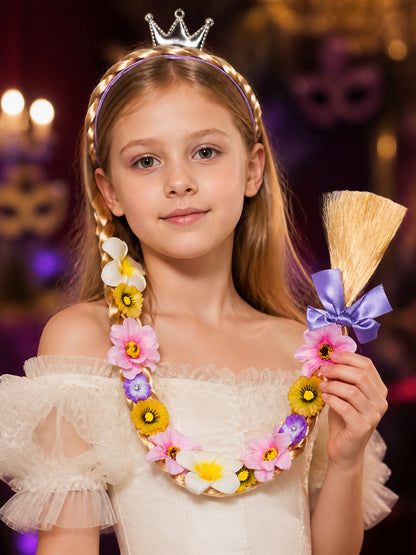 Kids Rapunzel Princess Braided Wig and Crown Halloween Accessory Set on-model view
