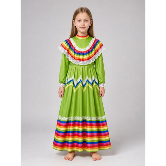 Folk Dress with Lace and a Bright Skirt