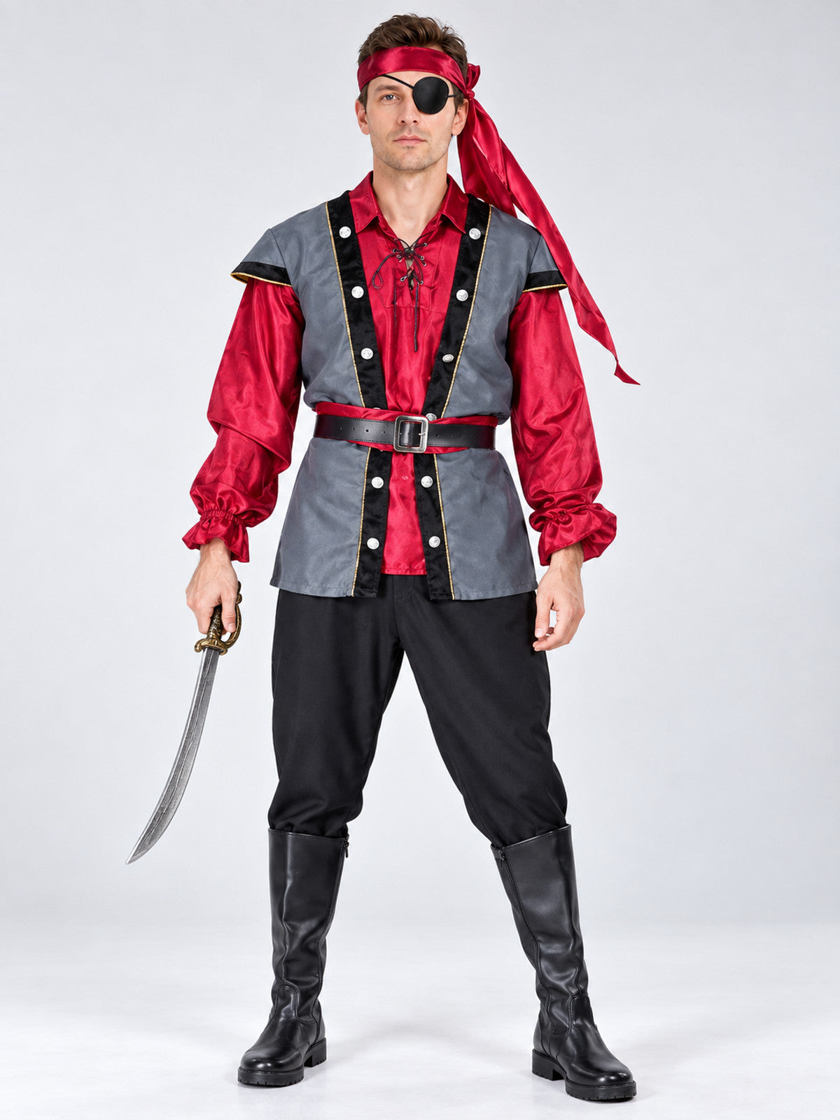 Adult Pirate Costume with Red Bandana and Eye Patch