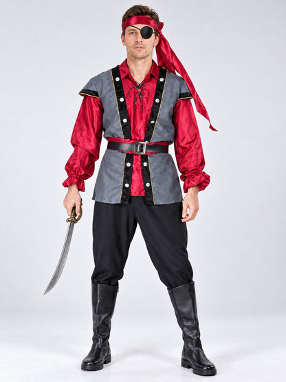 Adult Pirate Costume with Red Bandana and Eye Patch