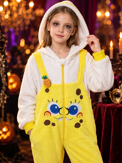 Plush Cartoon Hooded Zip-Up Pajama Jumpsuit