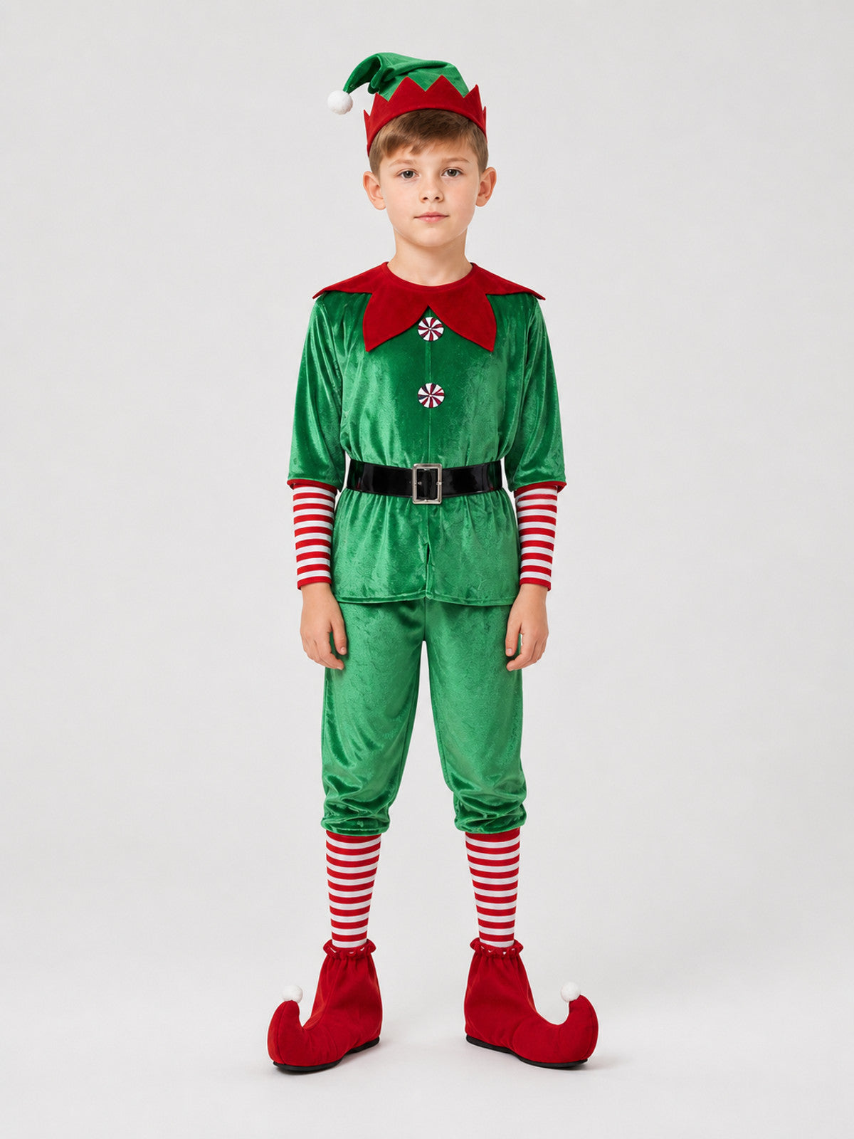 Christmas Elf Costume Set with Hat and Boot Covers on-model view