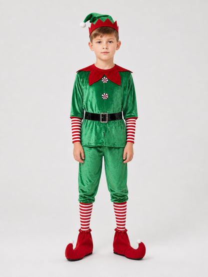 Christmas Elf Costume Set with Hat and Boot Covers on-model view