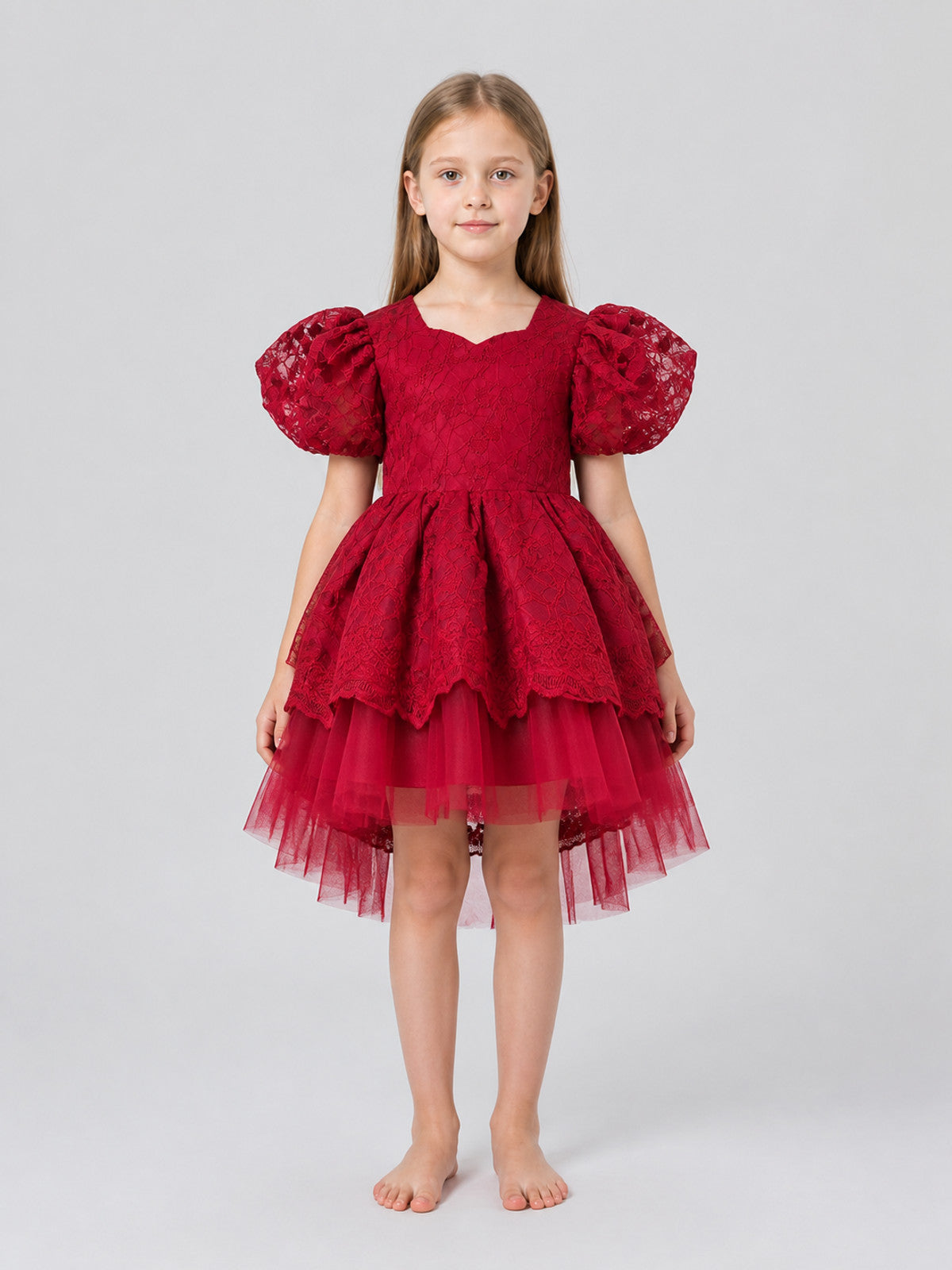 Festive Princess Dress with Lace and Full Skirt on-model view