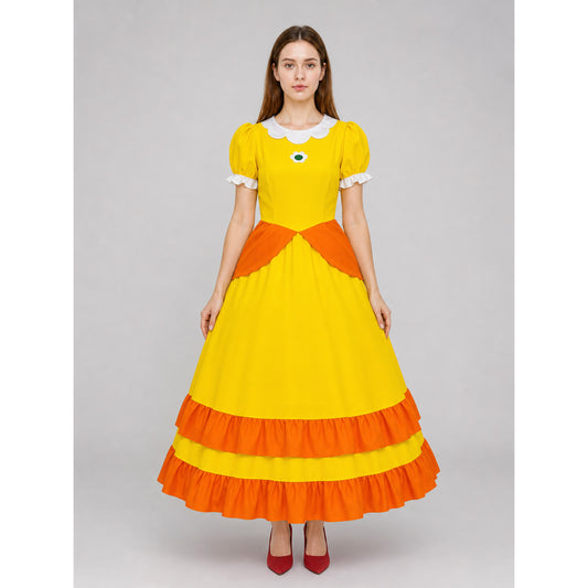 Yellow carnival costume with a crown and a full skirt