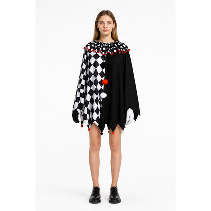 Clown Cape with Gloves, Black and White Checkered Pattern main product view