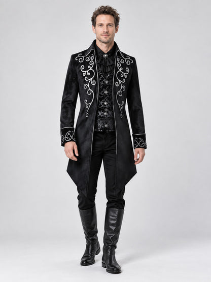Black tailcoat with a high collar and embroidery