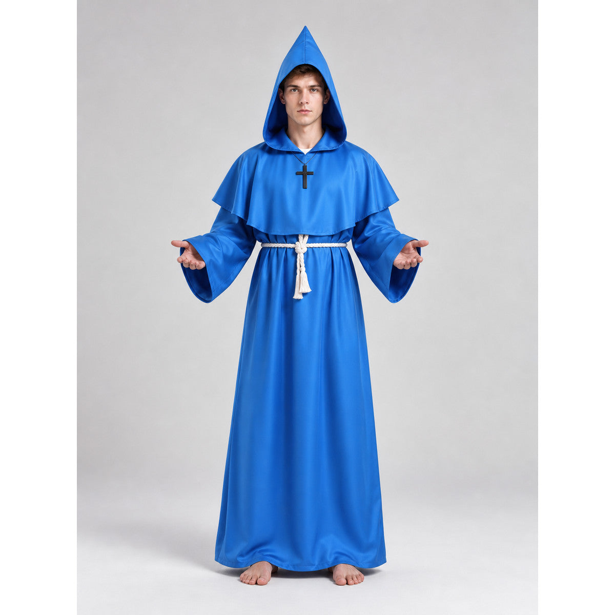 Medieval-Style Hooded Robe Costume on-model view