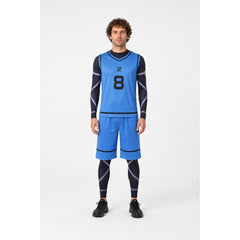 Blue Lock cosplay costume, blue, with number 8 and stripes