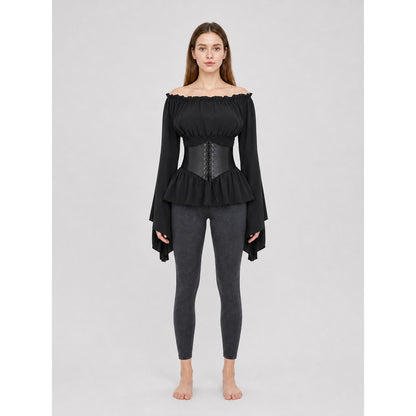 Black Gothic Peplum Top with Lace-Up Belt
