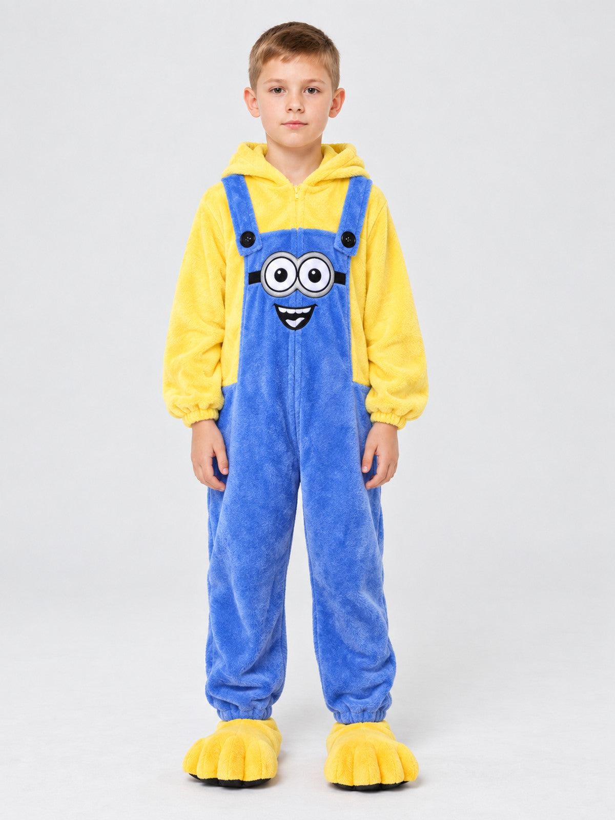 Kids' Hooded Pajama Jumpsuit with Cartoon Print